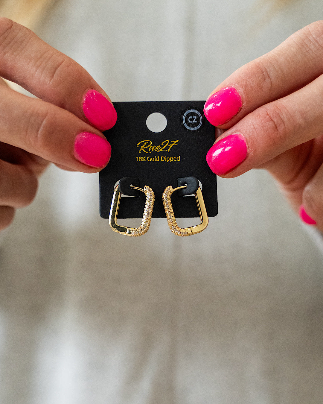 NEW! Gold and Crystal Rectangle Earrings