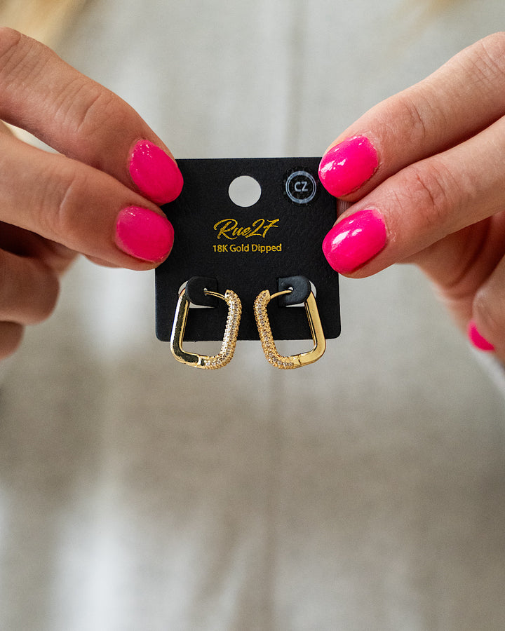 NEW! Gold and Crystal Rectangle Earrings