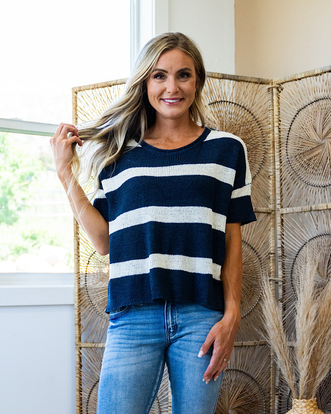 Gotta Have Striped Short Sleeve Sweater - Navy  Wishlist   