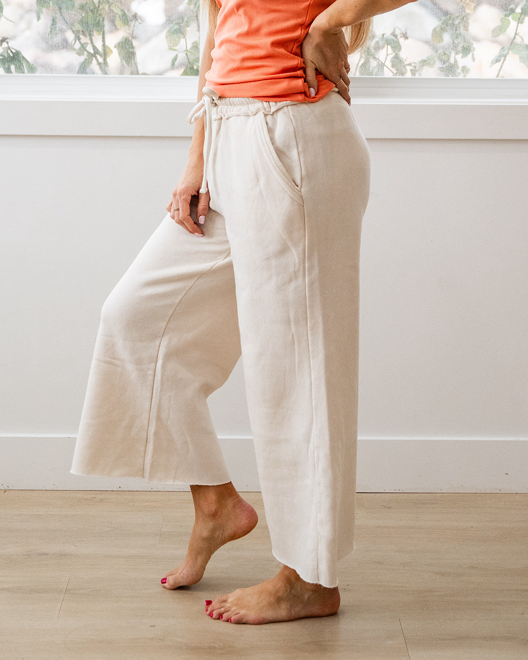 NEW! Cropped Wide Leg Comfy Pants - Sand Beige Zenana