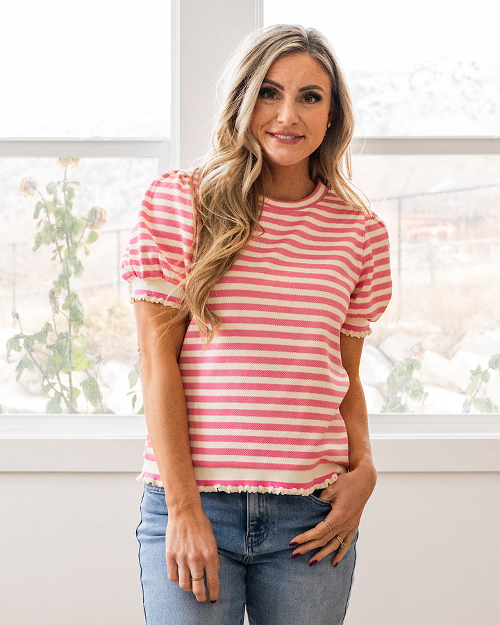 NEW! Esther Ruffle Puff Sleeve Top - Pink