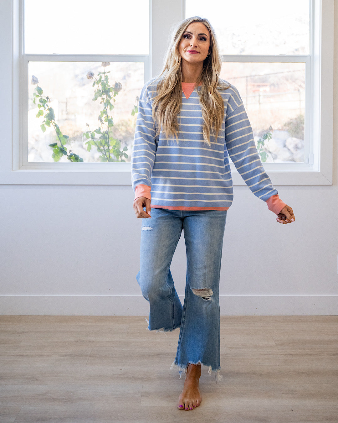 NEW! Charlotte Contrast Striped Sweater - Light Blue
