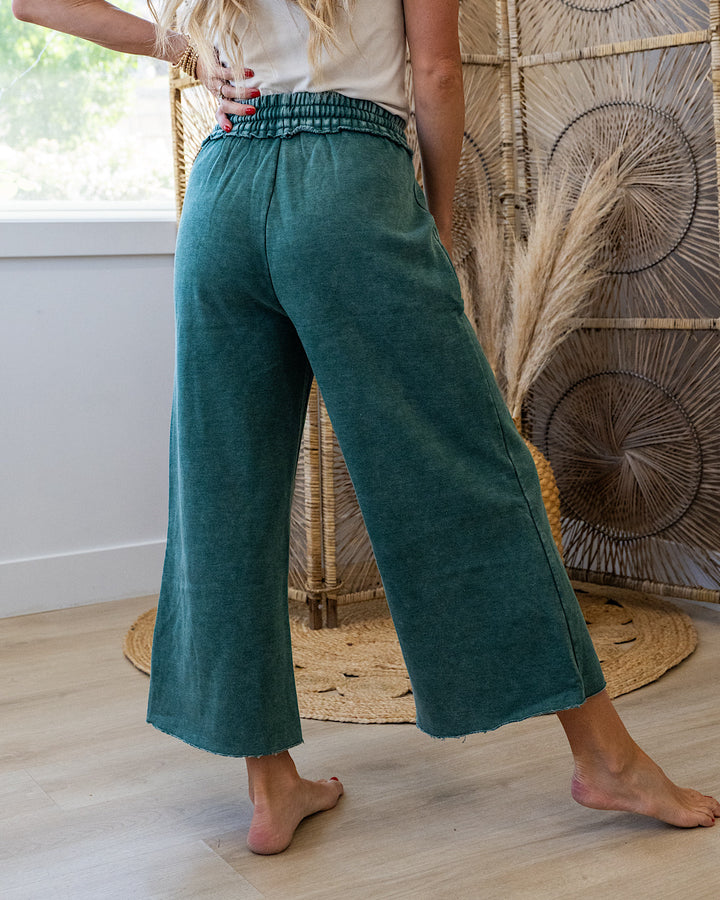 NEW! Cropped Wide Leg Comfy Pants - Dark Green Zenana