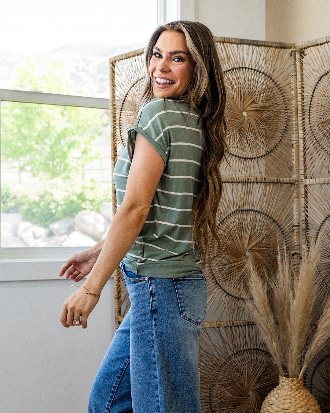 Take Me Back Striped Jersey Top - Sage Staccato