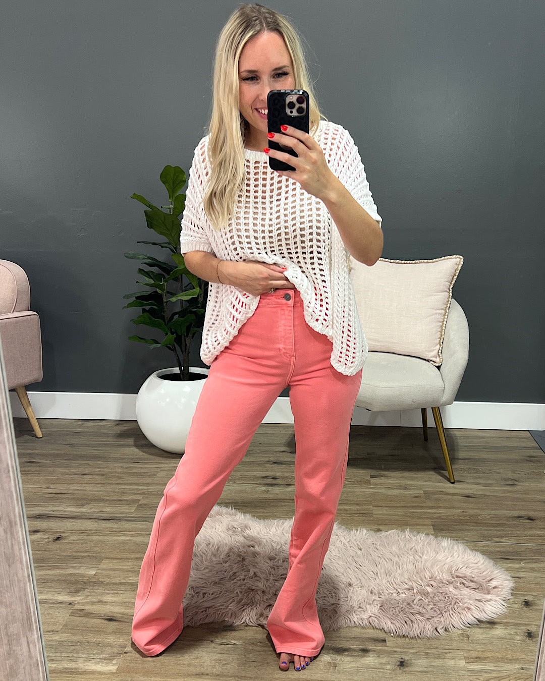 KanCan Kristen Non Distressed Flare Jeans - Coral  KanCan   