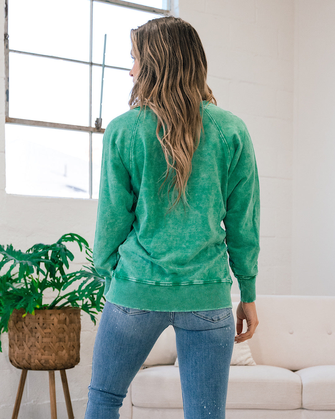 Girlfriend Crewneck Sweatshirt - Ash Kelly Green  Zenana   