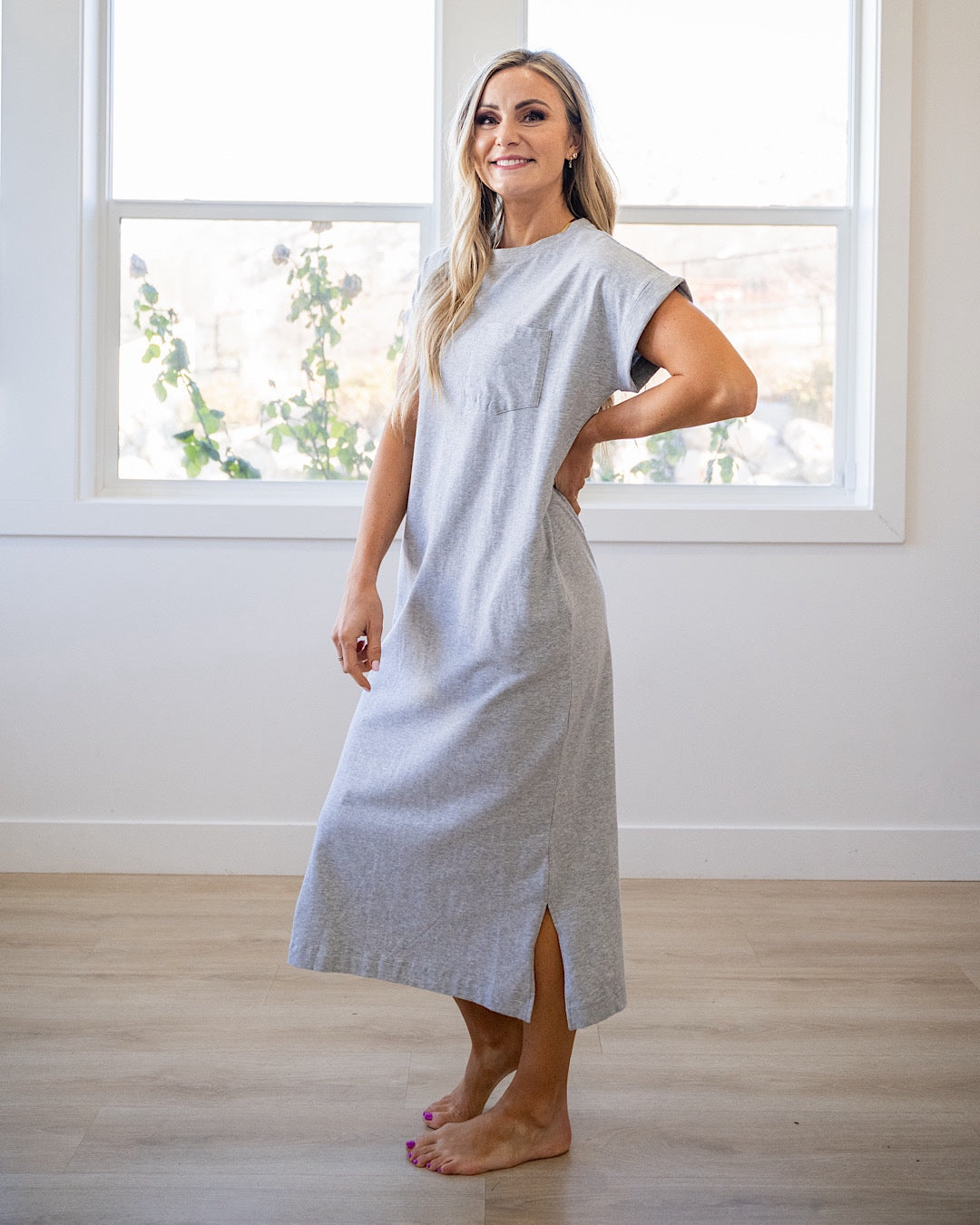 Haven Pocket Midi Dress - Heather Gray Zenana