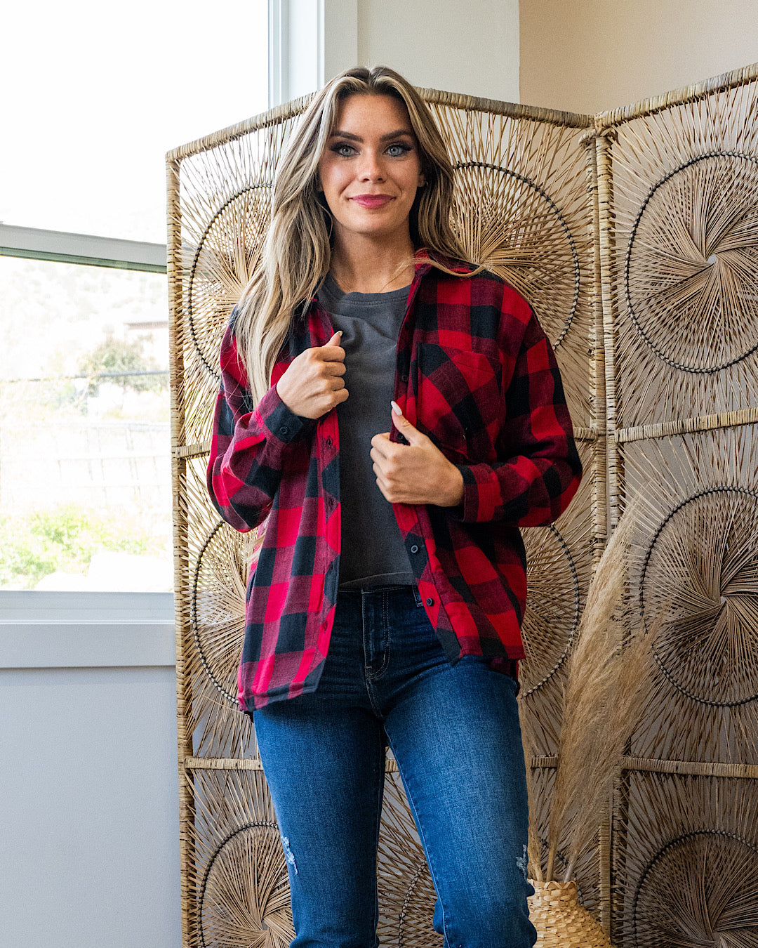 Devri Oversized Plaid Flannel - Cherry FINAL SALE Be Cool