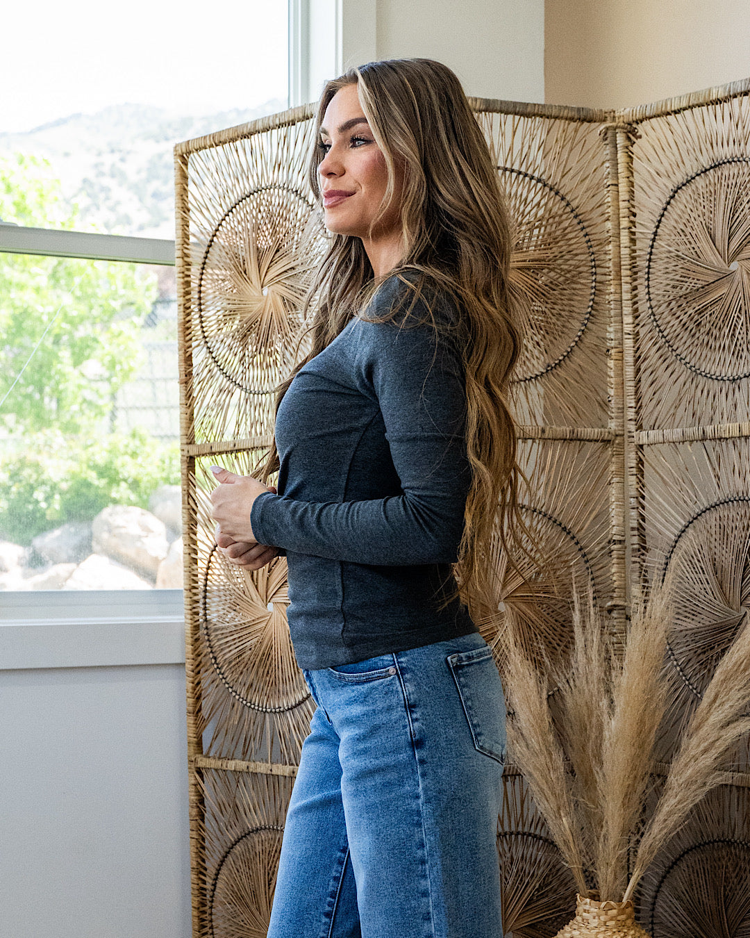 NEW! Elle Long Sleeve Knit Top - Heather Charcoal Be Cool