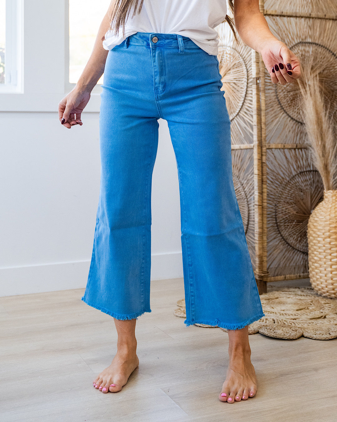 NEW! Mae Wide Leg Cropped Jeans - Ocean Blue Zenana