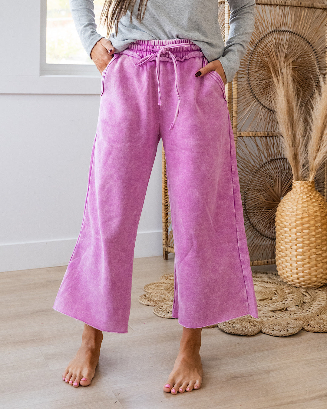 Cropped Wide Leg Comfy Pants - Mauve Zenana