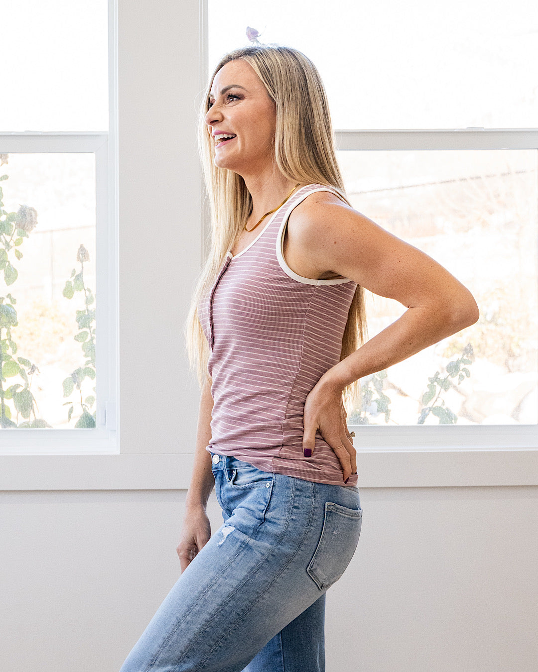 NEW! Shiloh Snap Button Tank - Dusty Rose