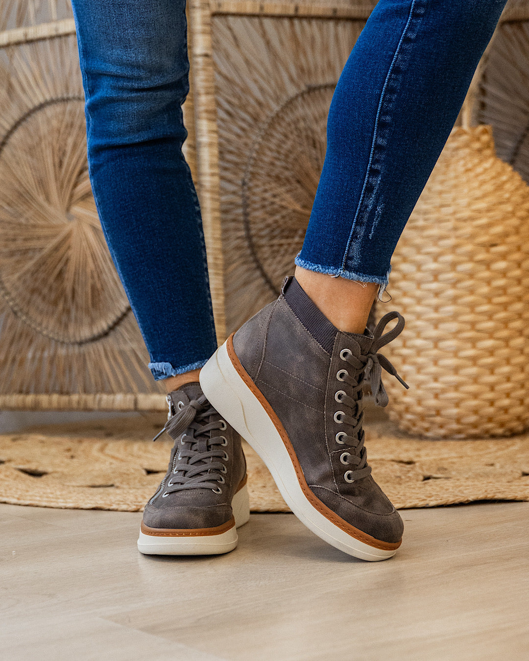 NEW! Blowfish Camden High Top Wedge Sneakers Boots - Gray Blowfish