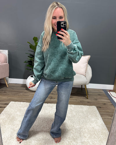 Boyfriend Crewneck Sweatshirt - Dark Green  Zenana   