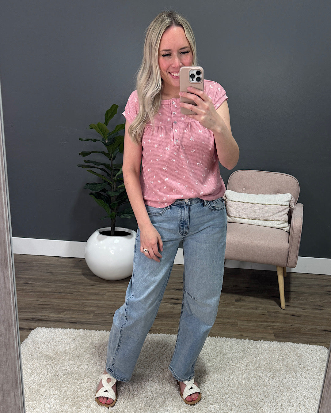 Amanda Floral Pleated Henley Top - Mauve PS Kate