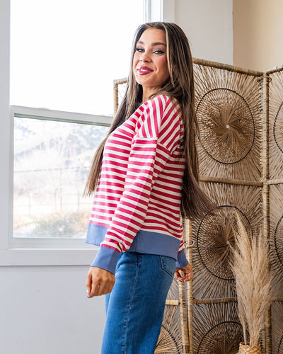 NEW! Kaylee Dark Pink Striped Top - Blue Staccato