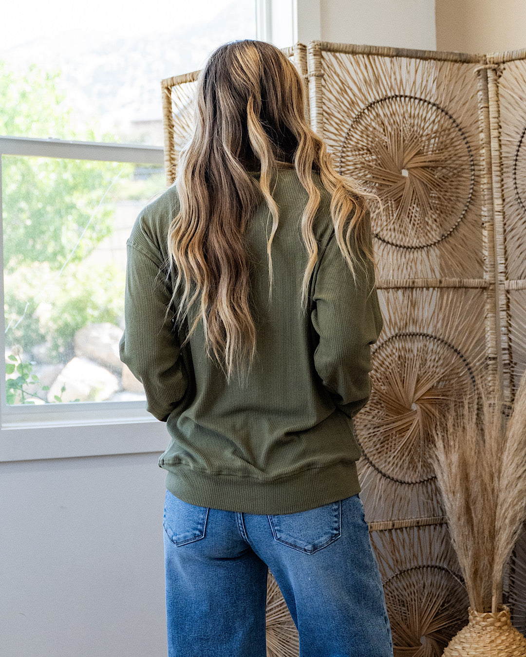 Mia Ribbed Crewneck Top - Olive