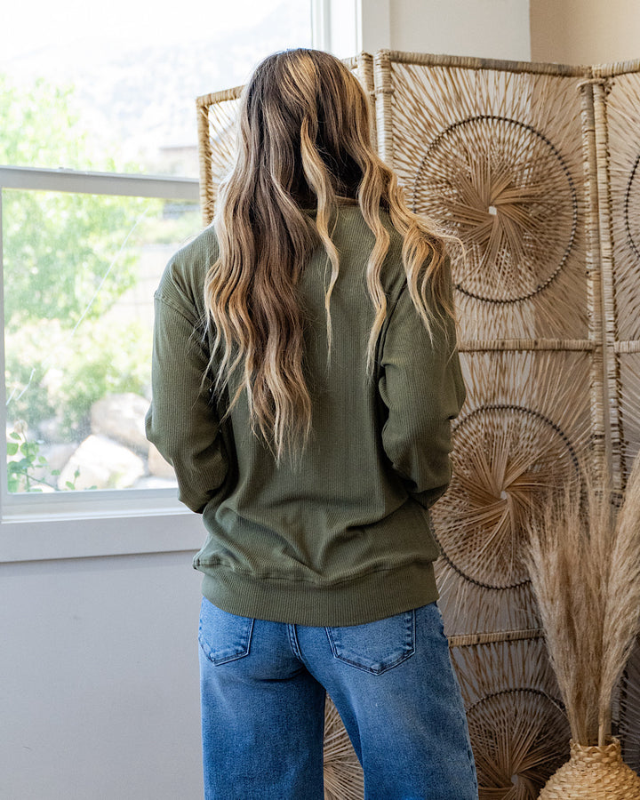 Mia Ribbed Crewneck Top - Olive