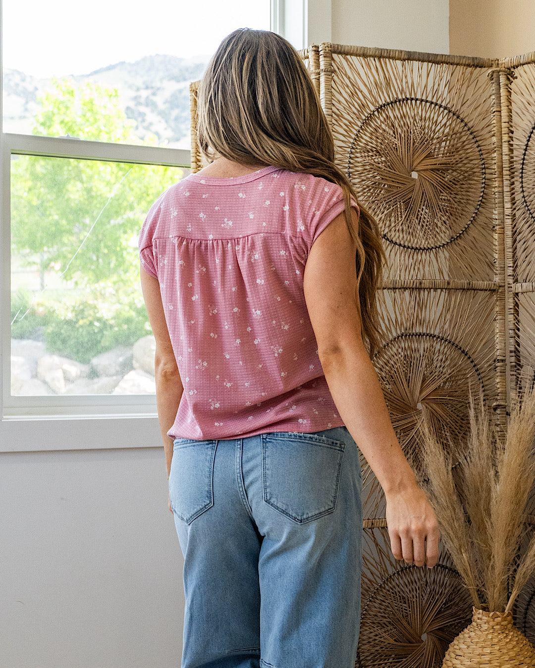 Amanda Floral Pleated Henley Top - Mauve PS Kate