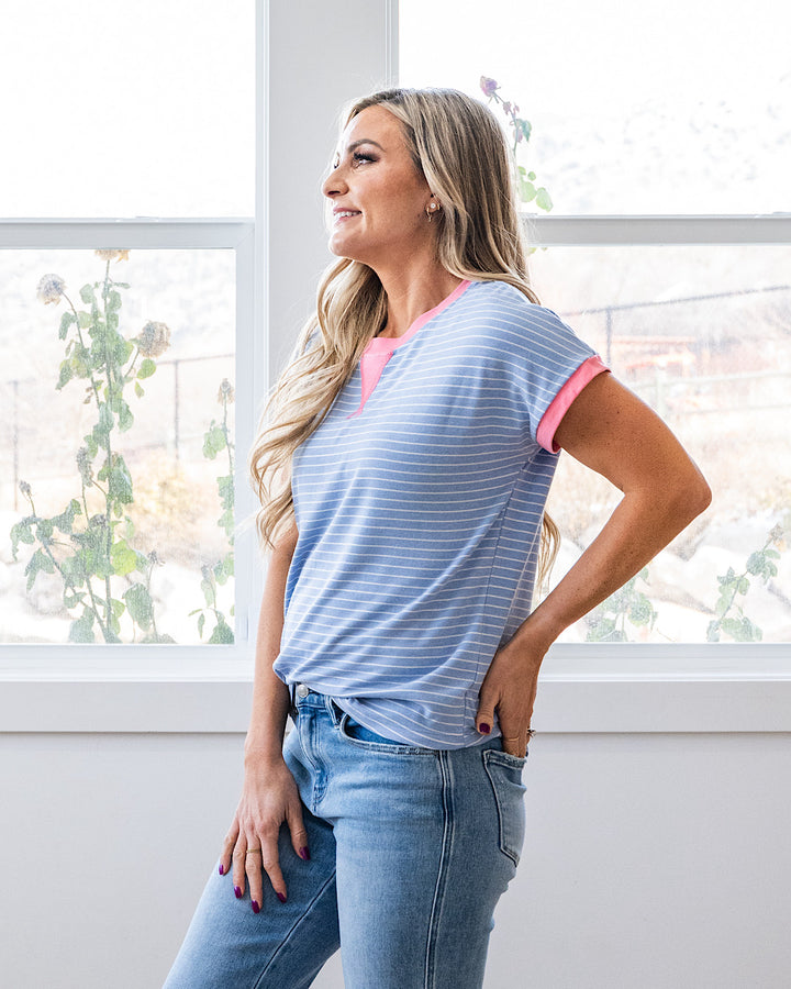 NEW! Izzy Striped Knit Top - Slate & Pink Staccato