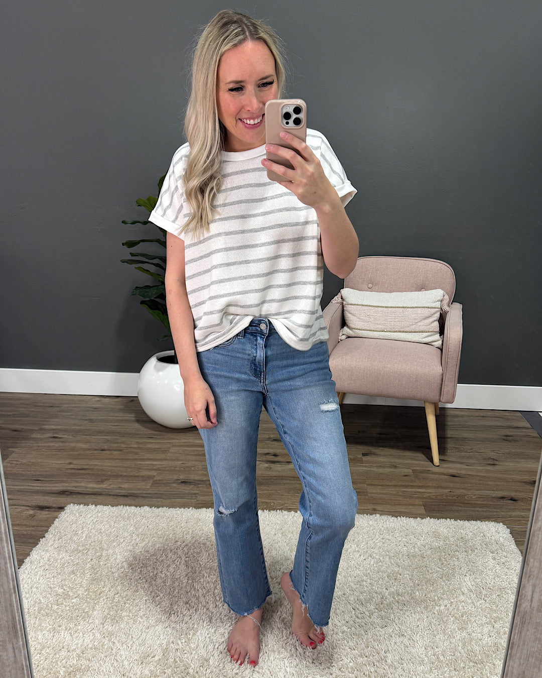 Nina Faded Striped Drop Shoulder Top - Ivory Lovely Melody