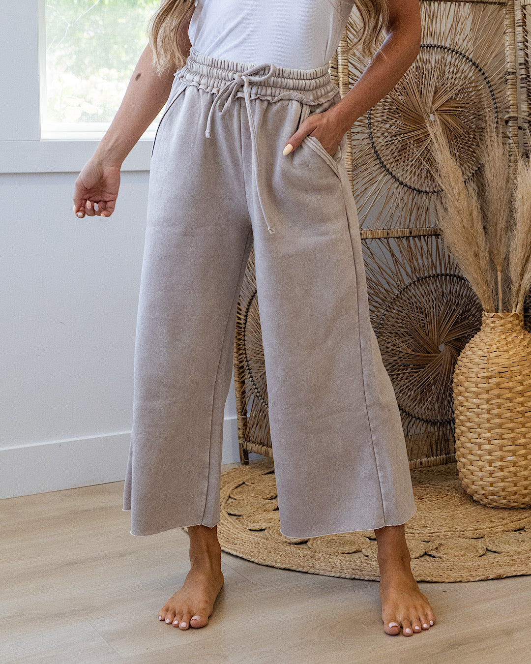 NEW! Cropped Wide Leg Comfy Pants - Ash Mocha Zenana