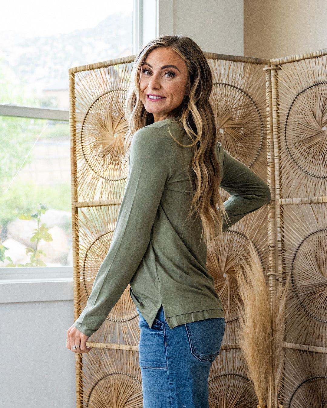 NEW! Bethany Cut Edge V Neck Top - Olive Sew In Love