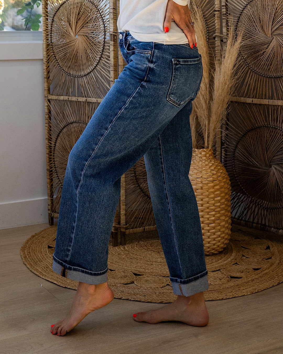 NEW! Risen Rowan Non Distressed Boyfriend Jeans - Dark Wash Risen