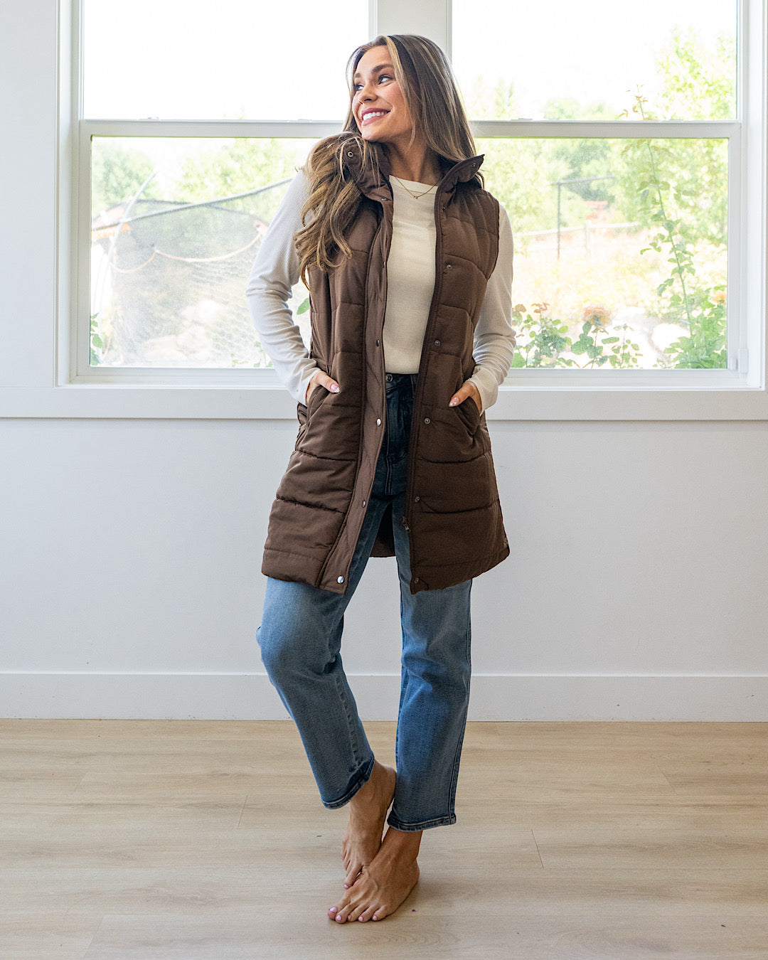 NEW! Harlow Long Vest - Brown Michelle Mae