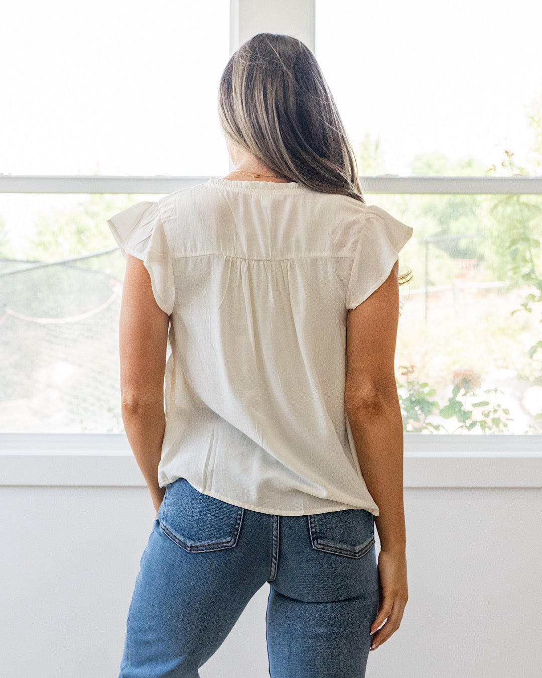 NEW! Raya Ruffled Henley Blouse - Ivory