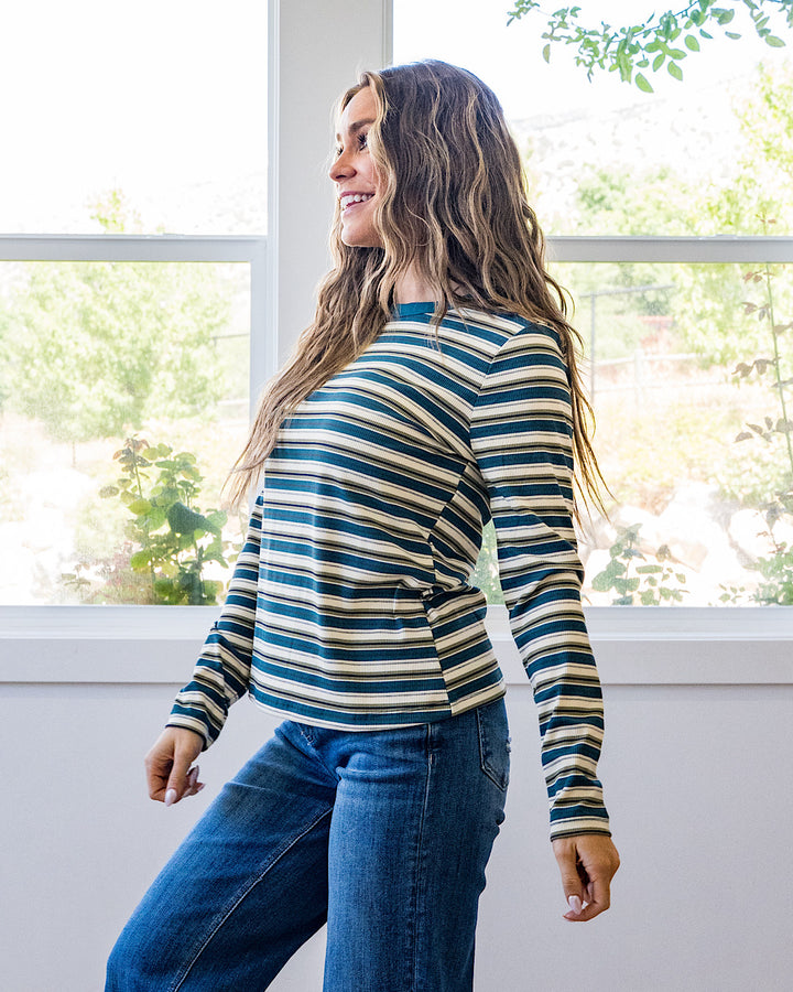 NEW! Bobbie Striped Micro Ribbed Top - Jade & Ivory