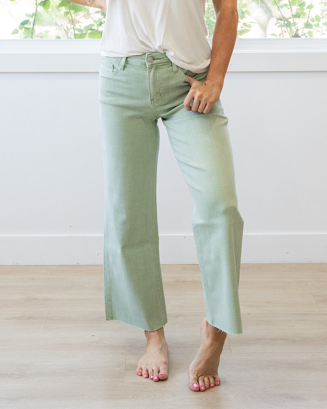 NEW! Vervet Skye Wide Leg Non Distressed Crop Jeans - Mint