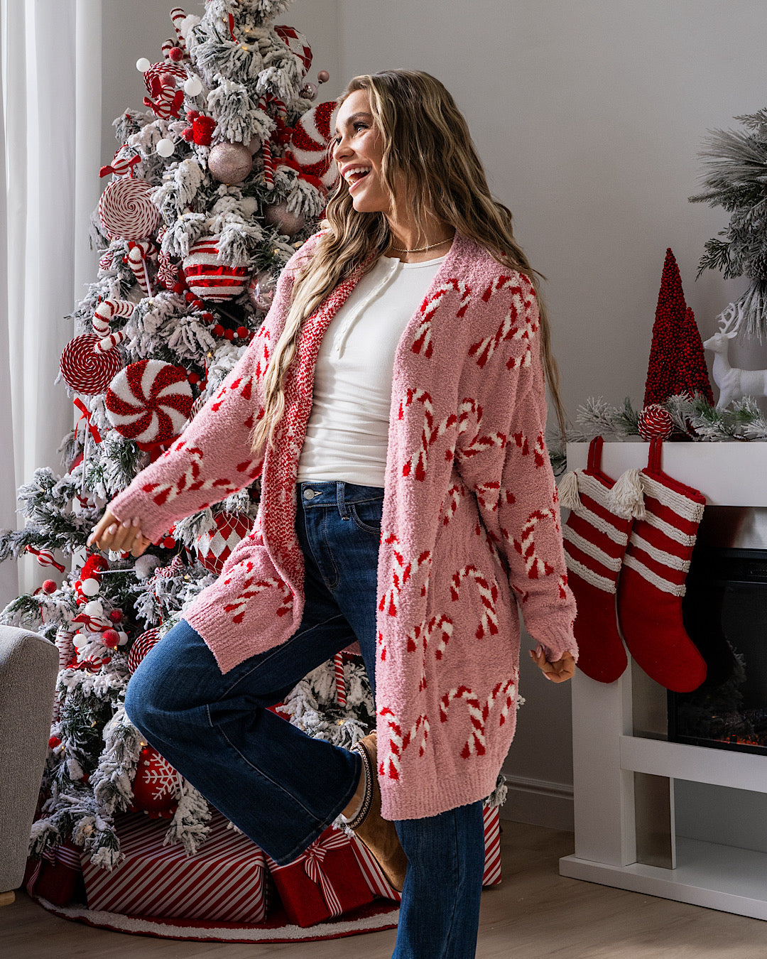 NEW! Christmas Cloud Open Cardigan - Candy Cane