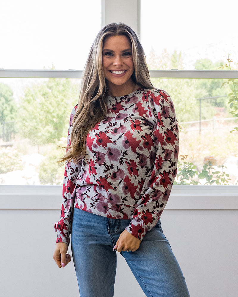NEW! Livie Floral Puff Sleeve Top - Red Staccato