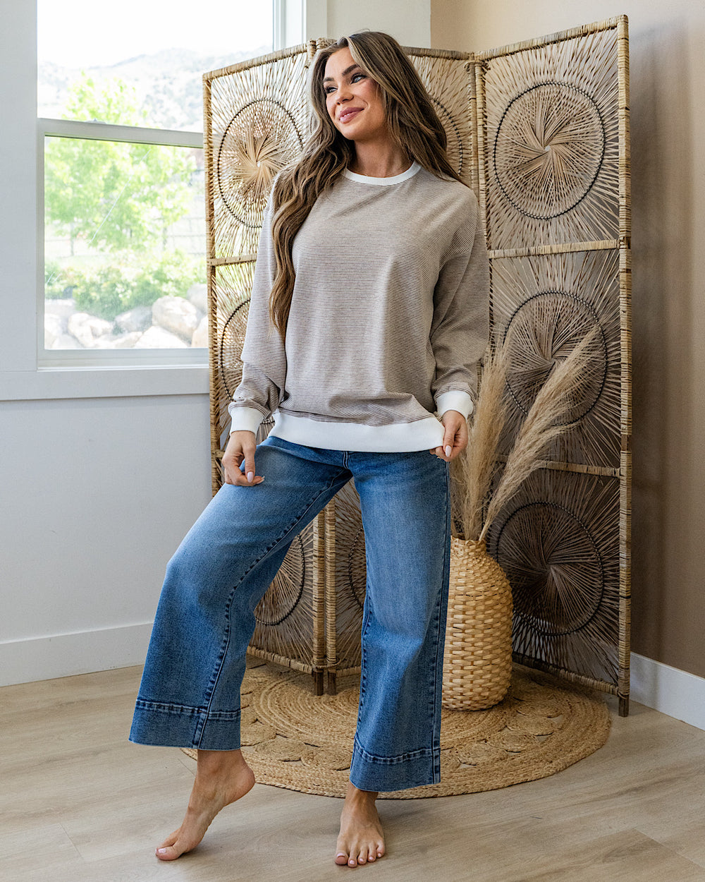 NEW! Kenna Striped Knit Long Sleeve Top - Mocha Wishlist