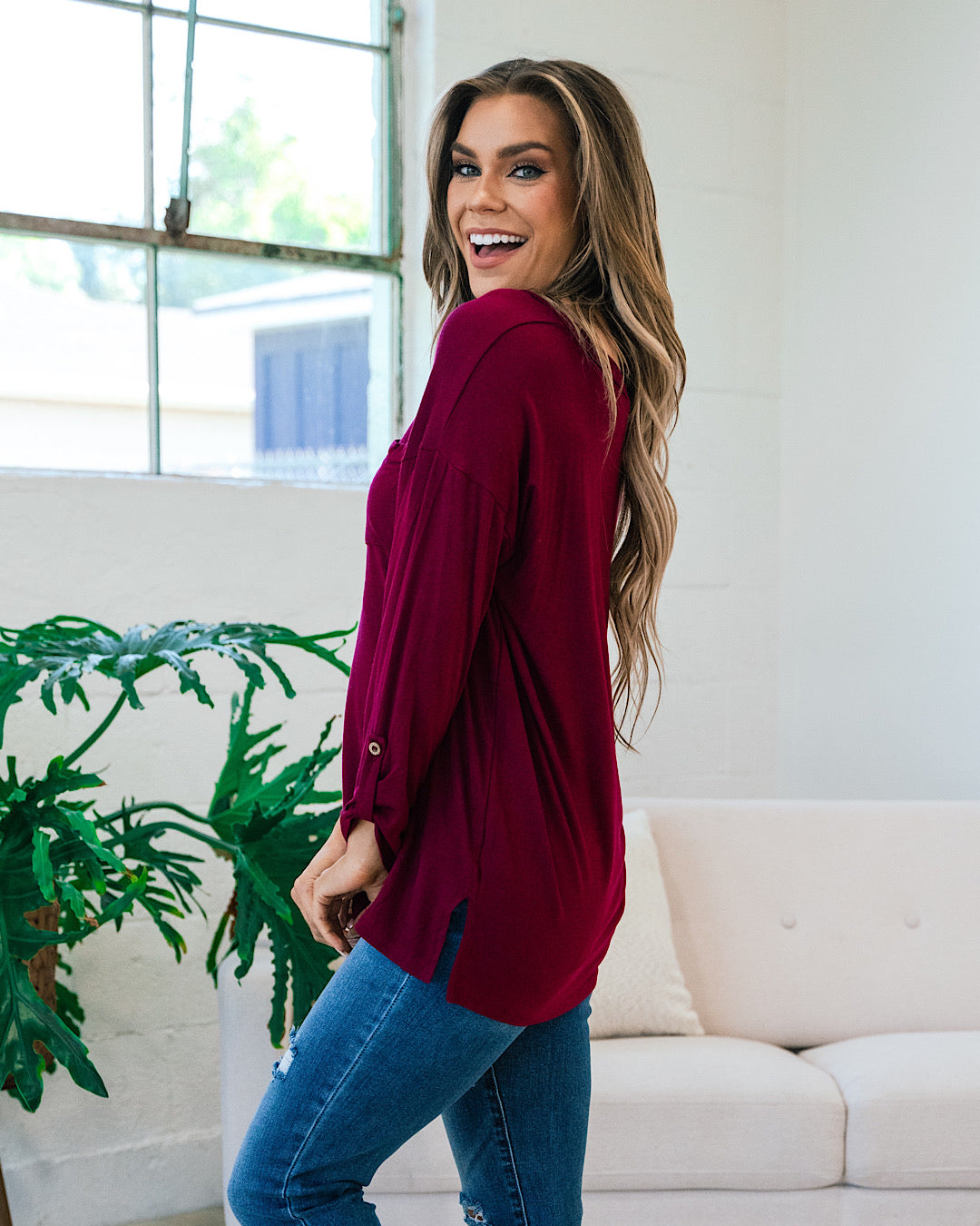 Bexley Burgundy Boyfriend 3/4 Sleeve Top FINAL SALE  Sew In Love   