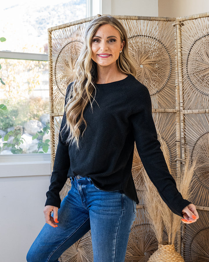 NEW! Julia Waffle Brushed Knit Top - Black Hyfve