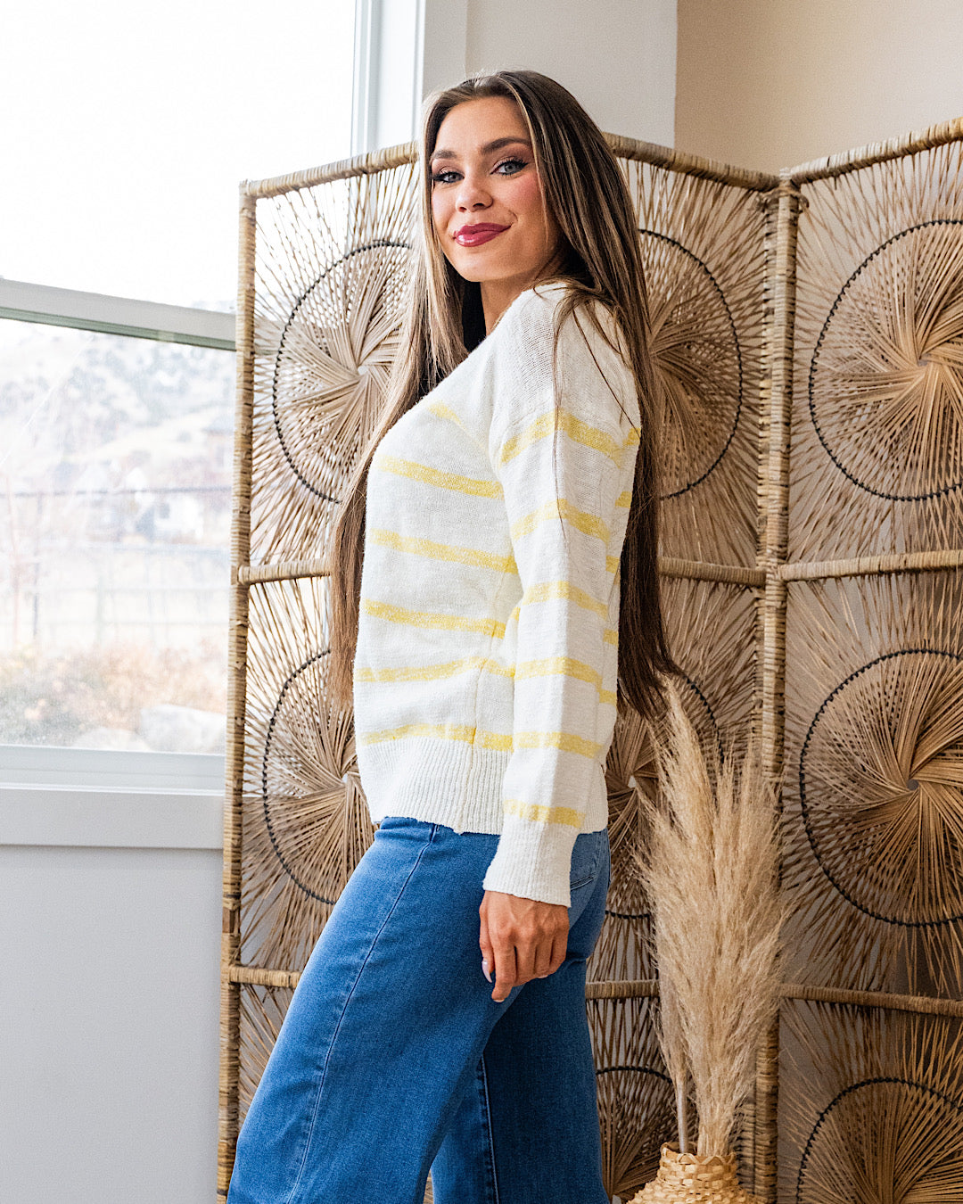 Brielle Striped Textured Sweater - Lemon Be Cool