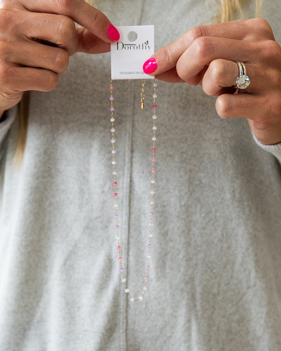 NEW! Dainty Gold and Pink Bead Necklace