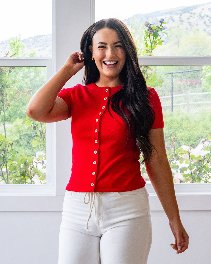 NEW! Ampersand Ave Button Front Lulu Tee - Cherry Ampersand Ave