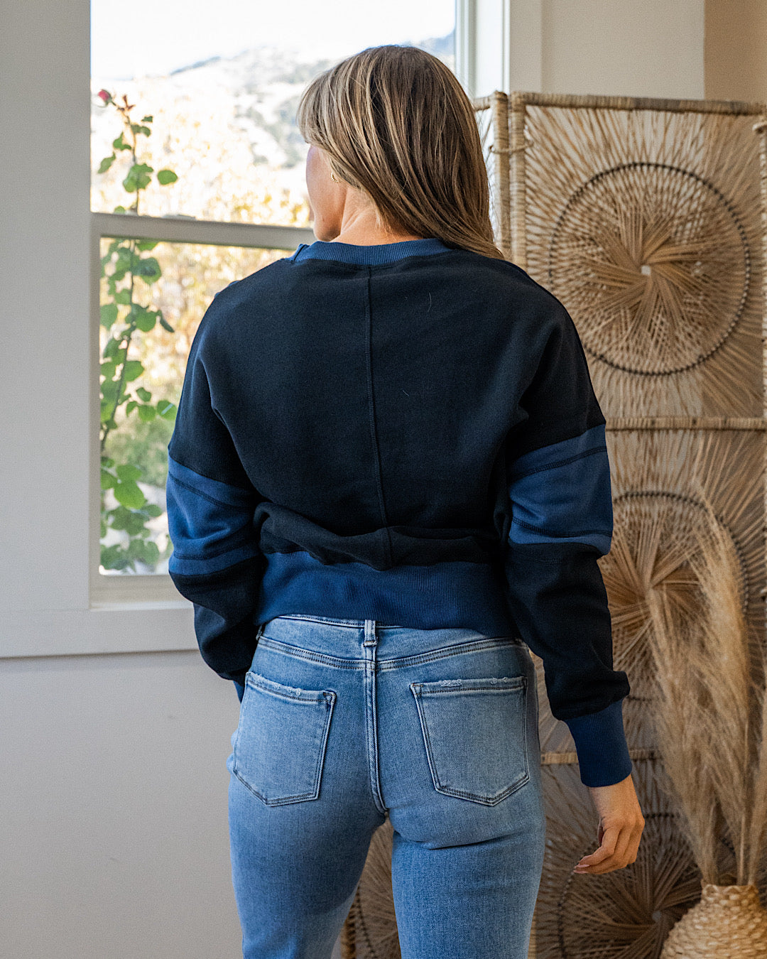 NEW! Mono B Varsity Color Block Fleece Crewneck - Deep Navy Mono B