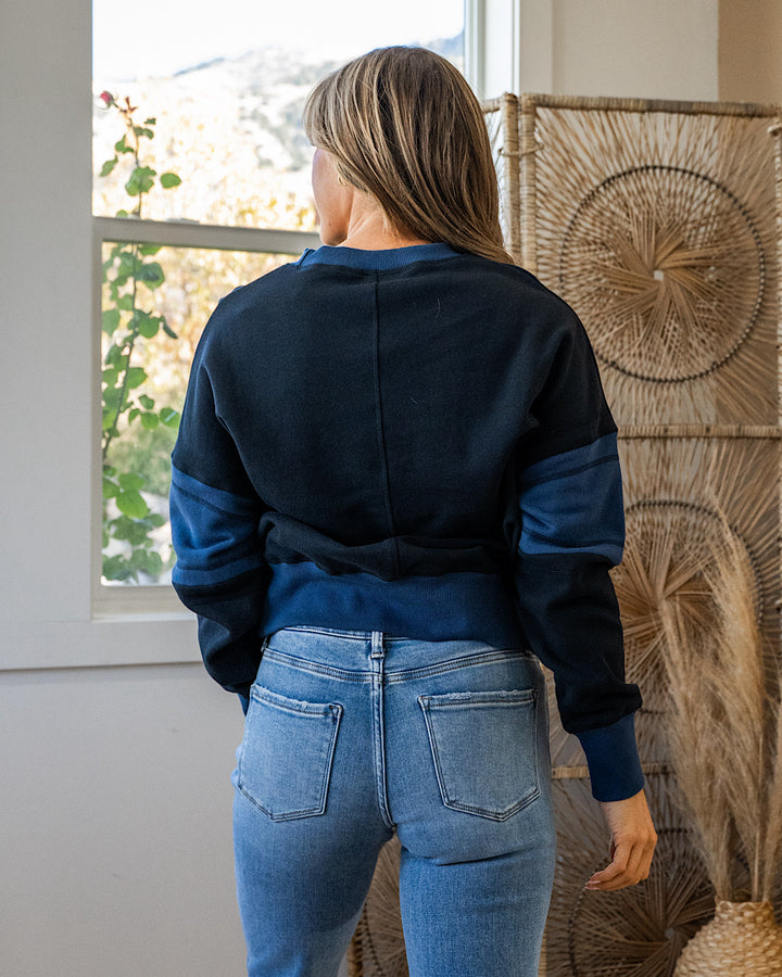 NEW! Mono B Varsity Color Block Fleece Crewneck - Deep Navy Mono B
