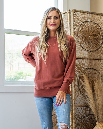 NEW! Girlfriend Crewneck Sweatshirt - Rust  Zenana   