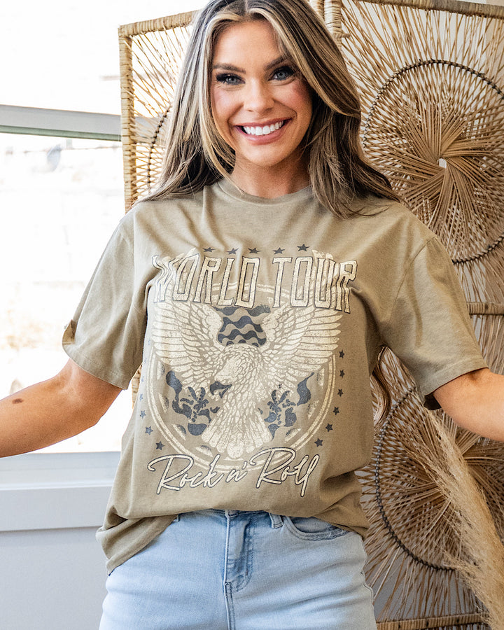 NEW! Eagle Illusion Rock Tour Taupe Mineral Wash Tee Zutter