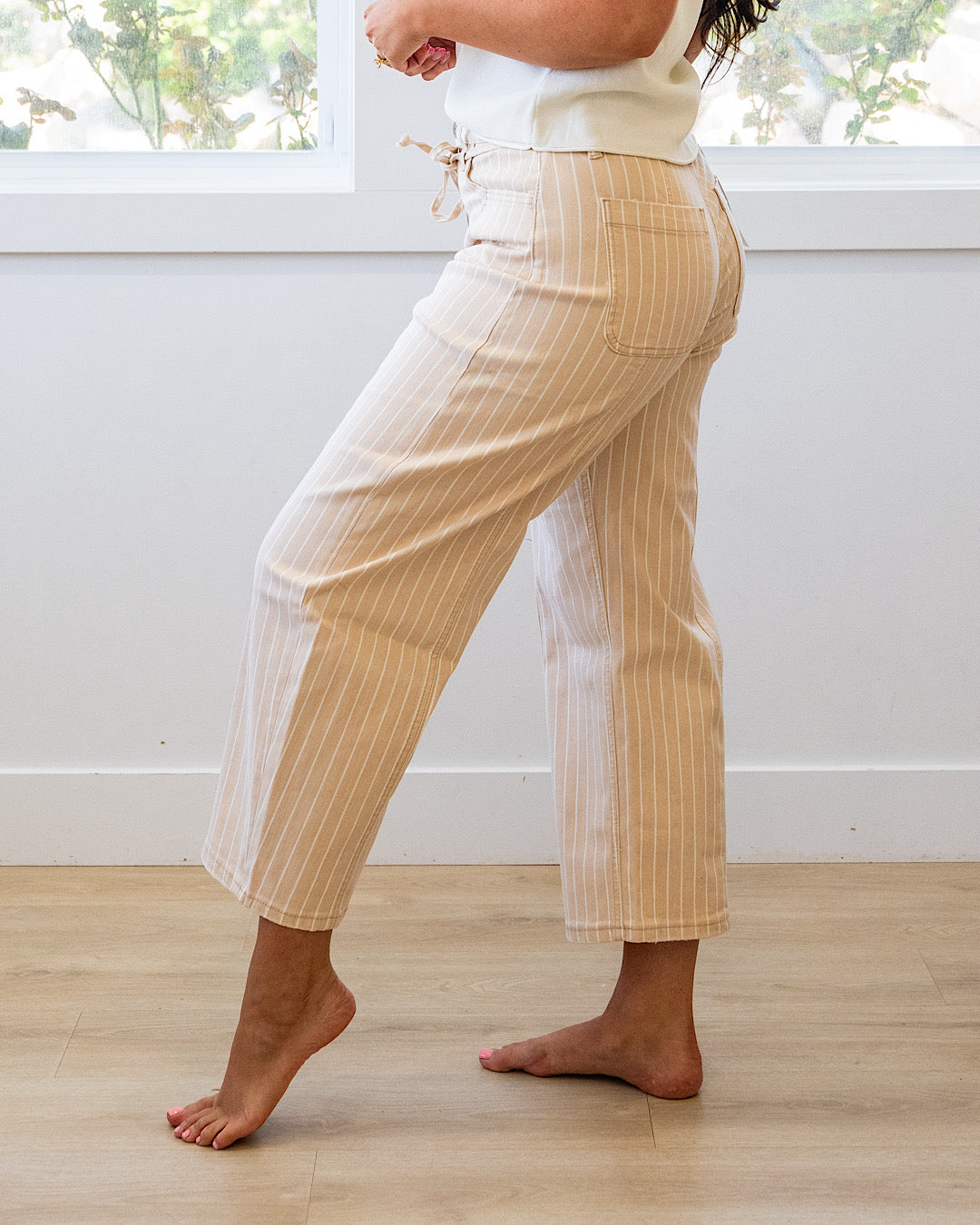 NEW! Lovervet Della Striped Barrel Jeans - Sand