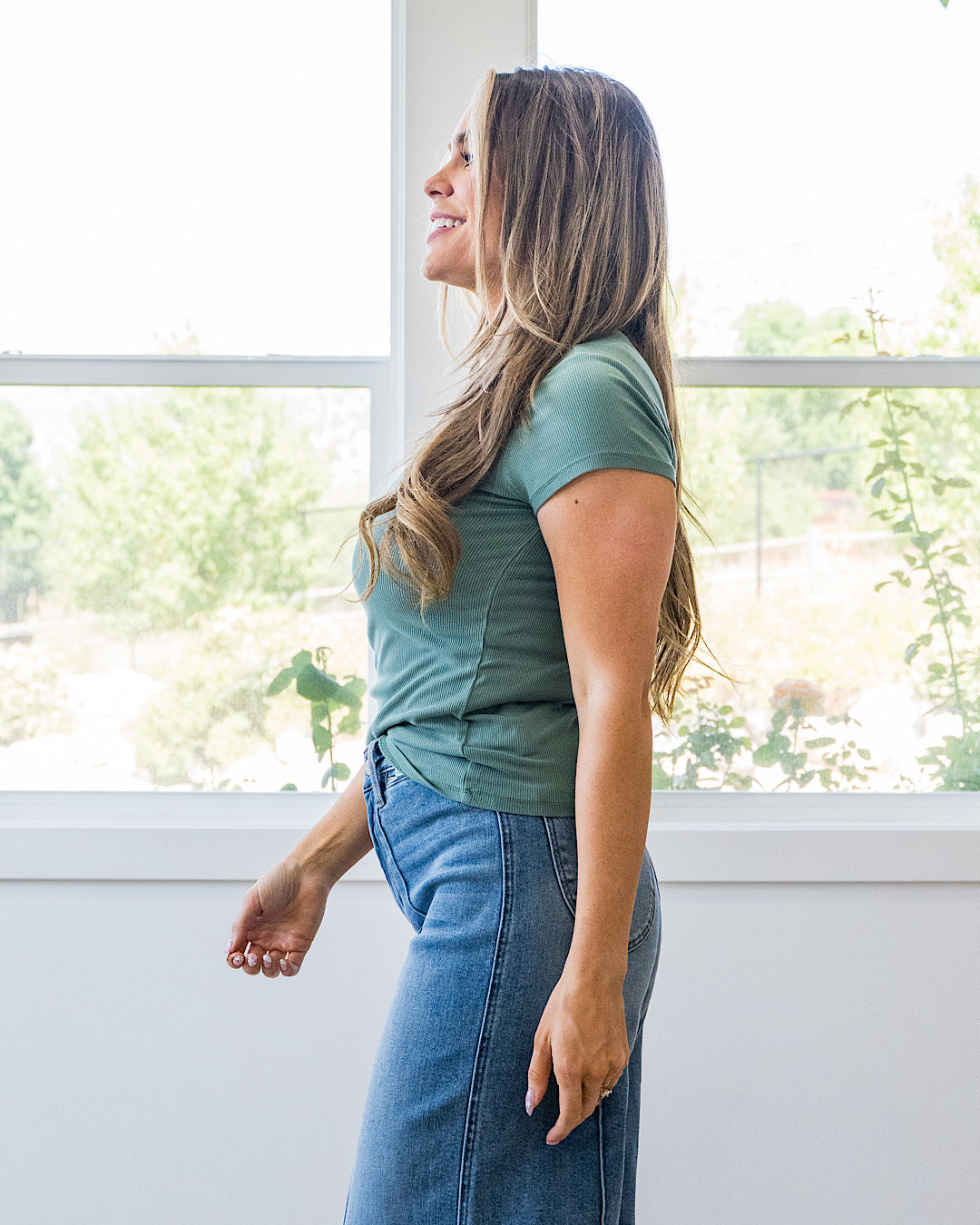 NEW! Cassidy Short Sleeve Ribbed Top - Jade