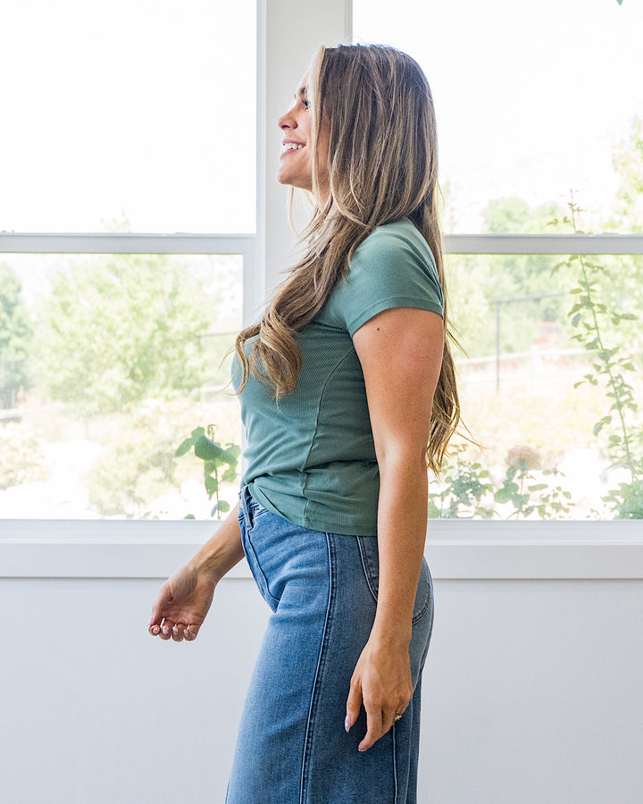 NEW! Cassidy Short Sleeve Ribbed Top - Jade