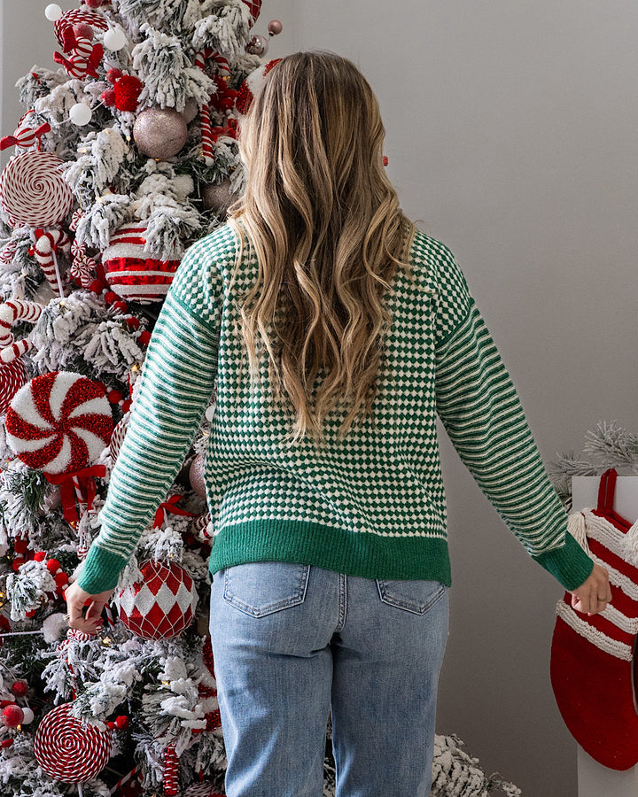 NEW! Home for the Holidays Contrast Pattern Sweater - Green