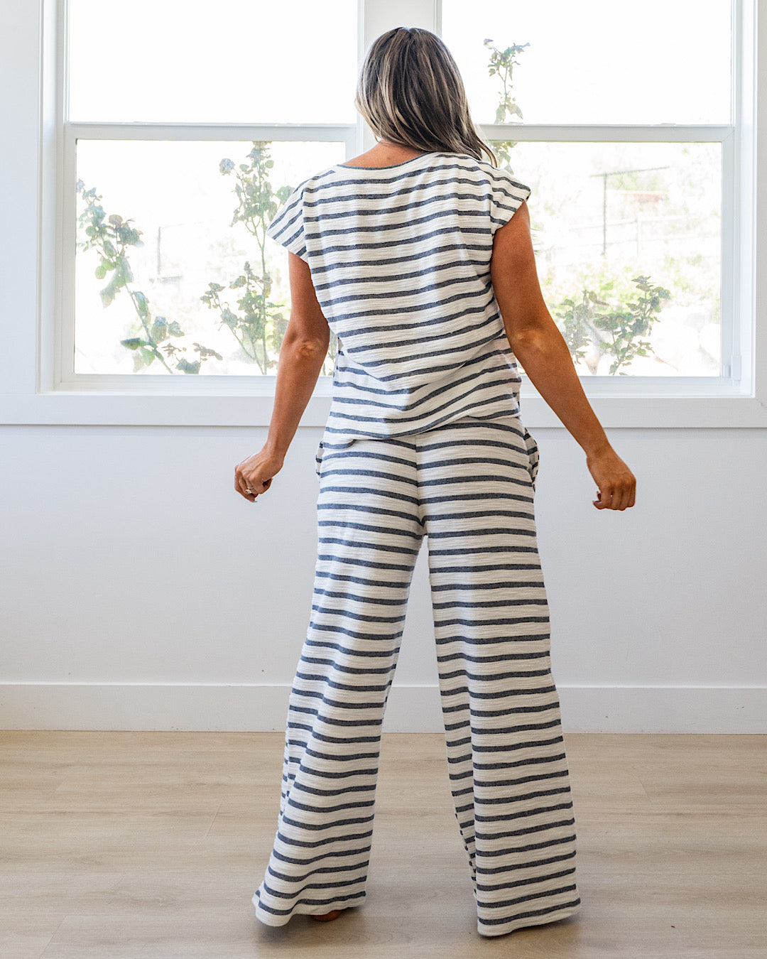 NEW! Abby Striped Textured Knit Pants - Navy
