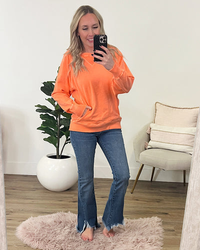 Girlfriend Crewneck Sweatshirt - Light Orange  Zenana   